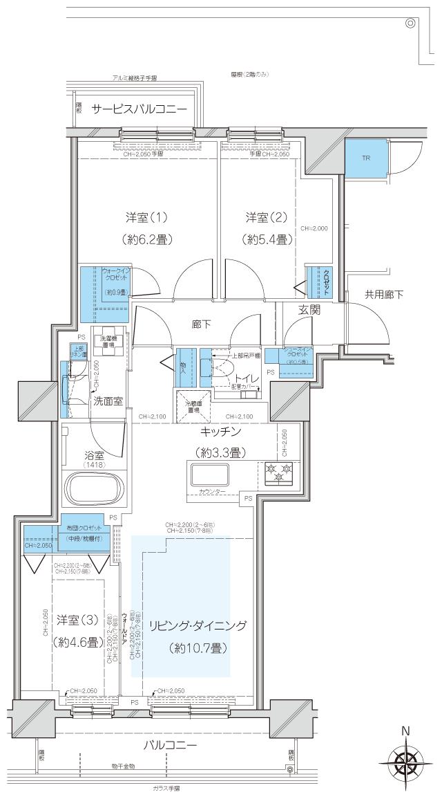 ハイムスイート平岸 ブランシエラの間取り図　W-C：3LDK+WIC+SIC