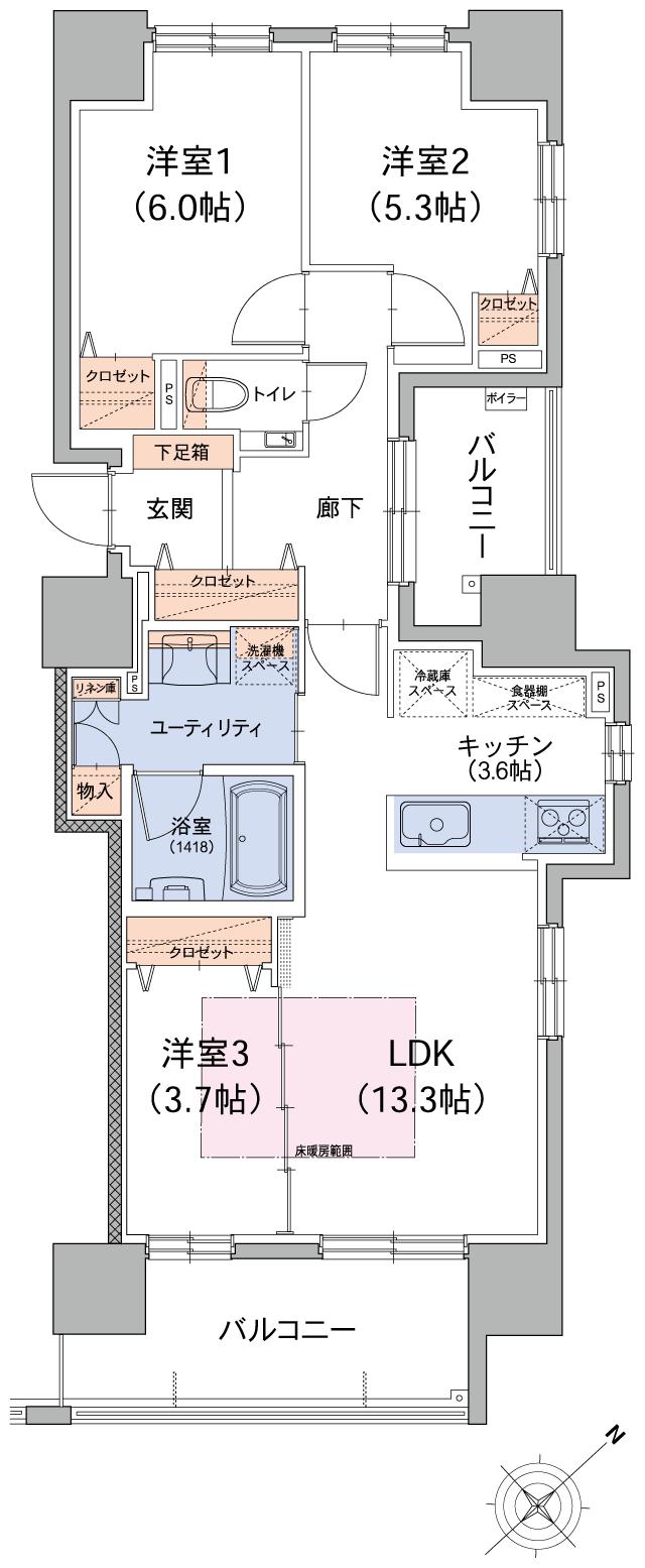 ル・ケレス福住の間取り図　C：3LDK