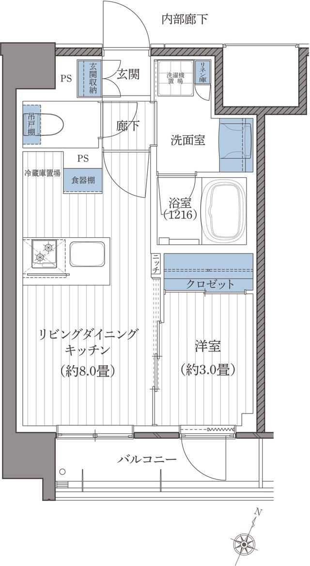 デュオヒルズ仙台一番町一丁目の間取り図　A：1LDK
