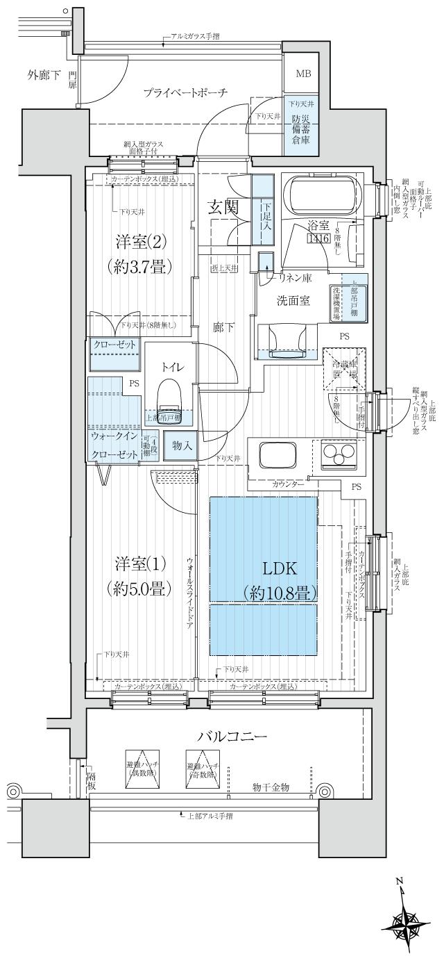 クレアホームズ フラン仙台 MID ARENAの間取り図　E：2LDK+WIC
