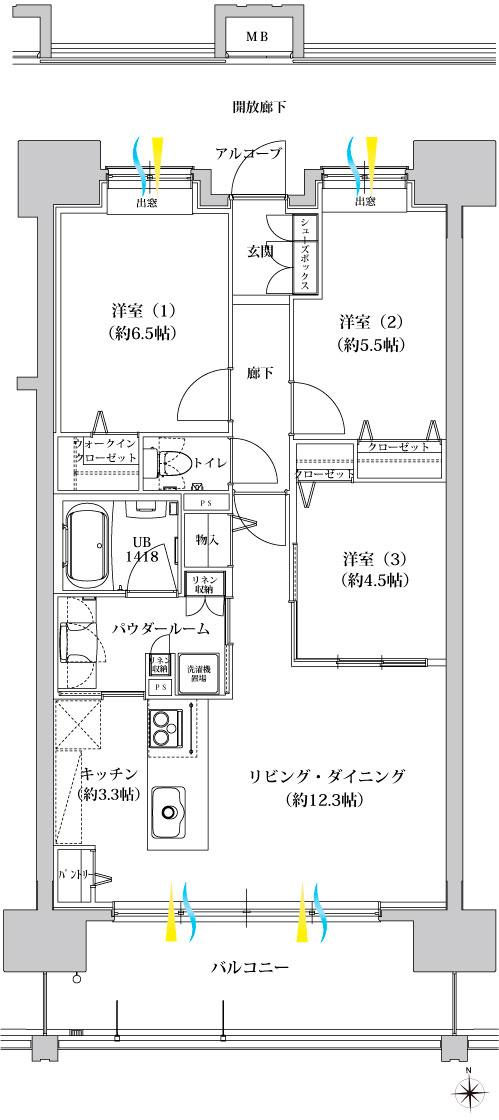 グランフォセット福島上町の間取り図　D：3LDK+WIC