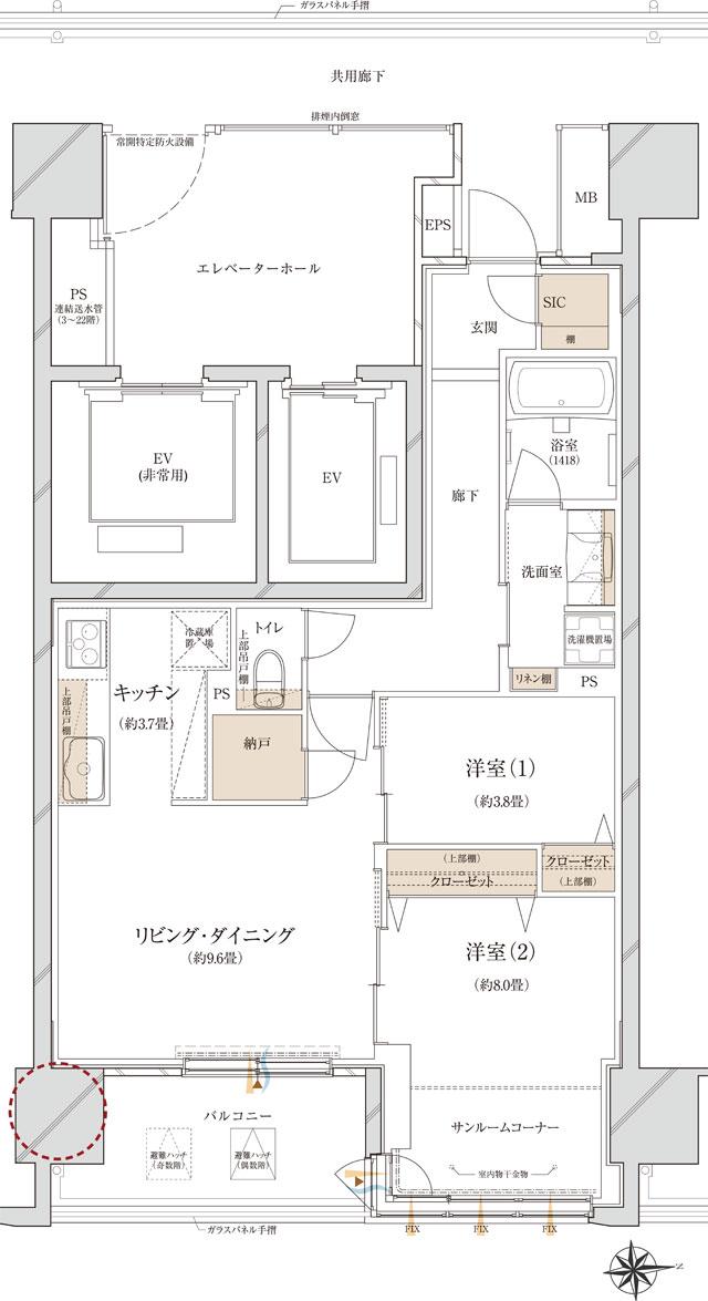 ウィザースレジデンス秋田ザ・タワーの間取り図　C：2LDK+SIC