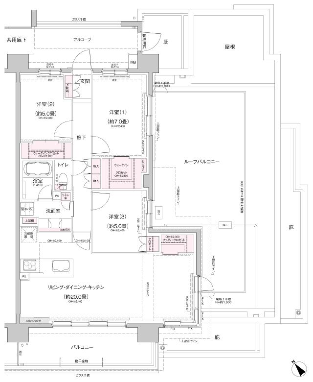 ノブレス泉中央EASTの間取り図　G2r(メニュー1)：3LDK