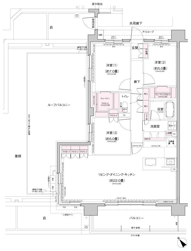 ノブレス泉中央EASTの間取り図　Hr(メニュー1)：3LDK