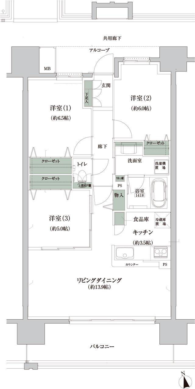 アドグランデ美田園IIの間取り図　B：3LDK