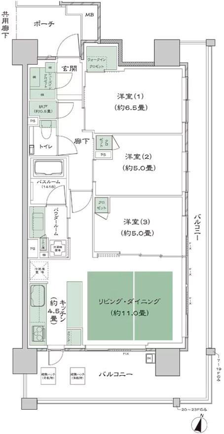 シティタワー青葉通一番町の間取り図　Fb-標準：3LDK+WIC+SIC