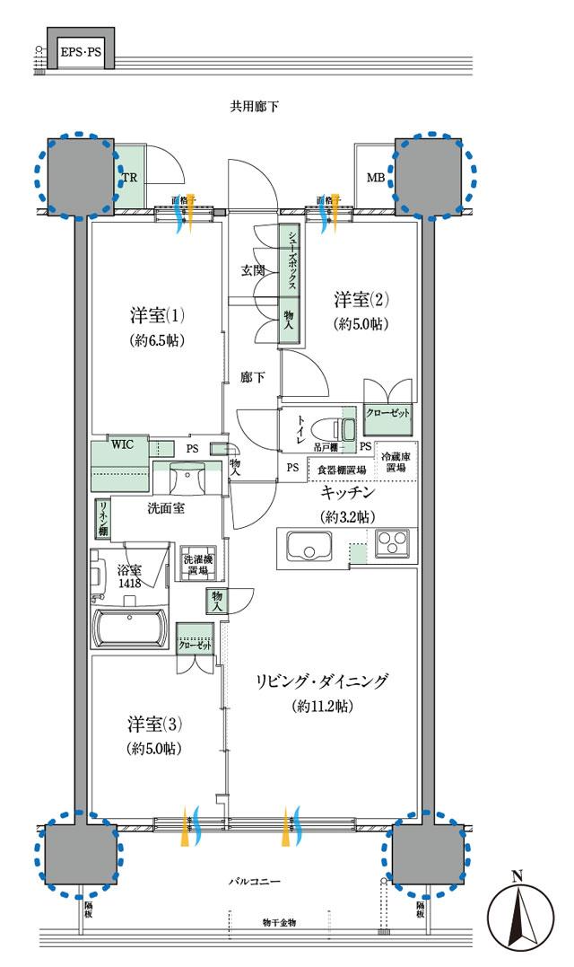 セントラルパーク盛南新都心の間取り図　I：3LDK+WIC+2N