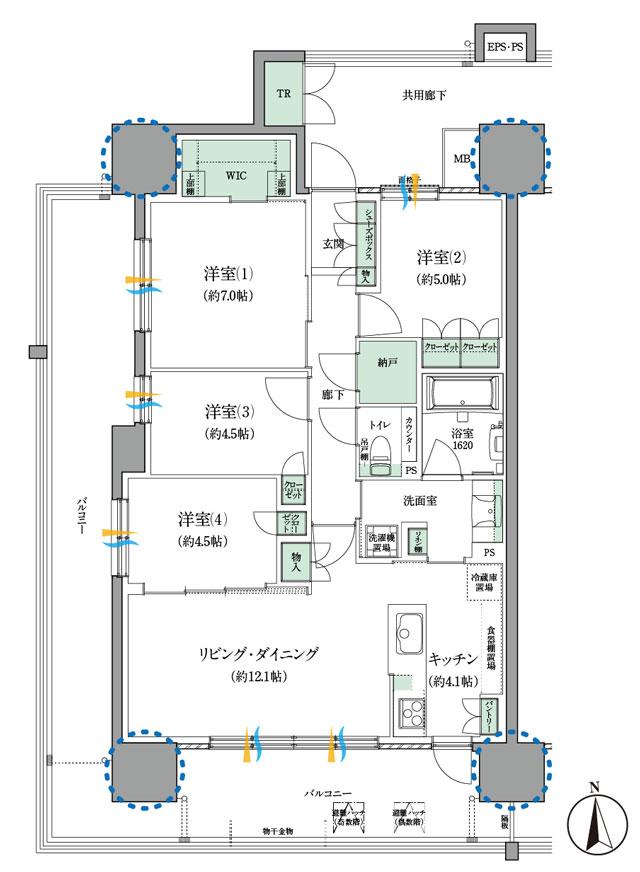 セントラルパーク盛南新都心の間取り図　F：4LDK+WIC+N