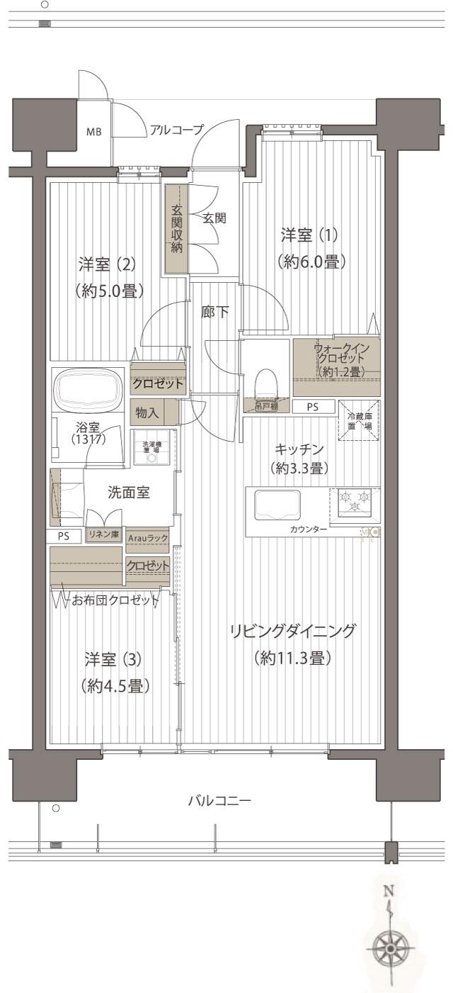 デュオヒルズ麓山ザ・レジデンスの間取り図　C1：3LDK+WIC+FC