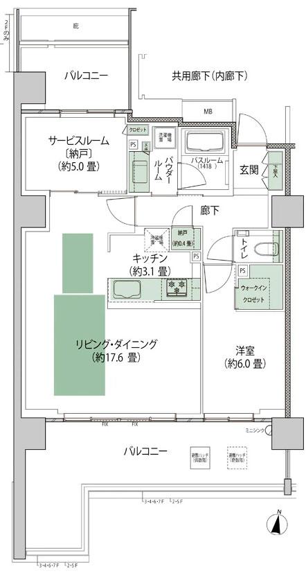 シティテラス上杉の間取り図　Ca-LD拡大：1LDK+S+N+WIC