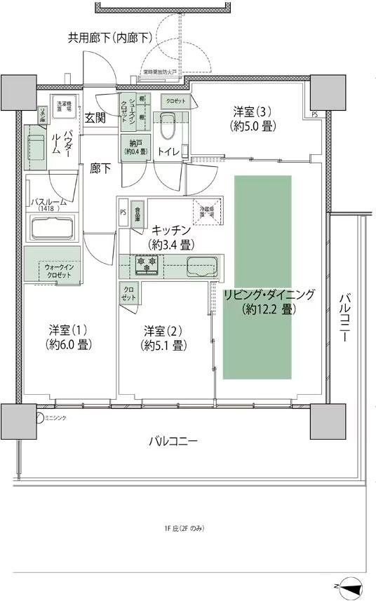 シティテラス上杉の間取り図　G5'-標準：3LDK+N+WIC+SIC