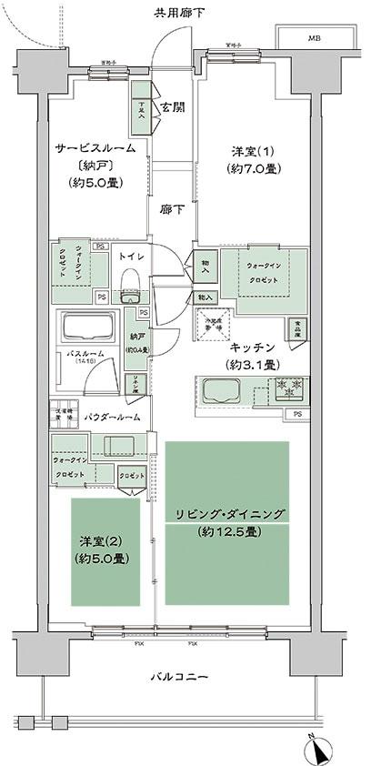 シティタワー山形本町の間取り図　B1d-標準：2LDK+S+N+3WIC