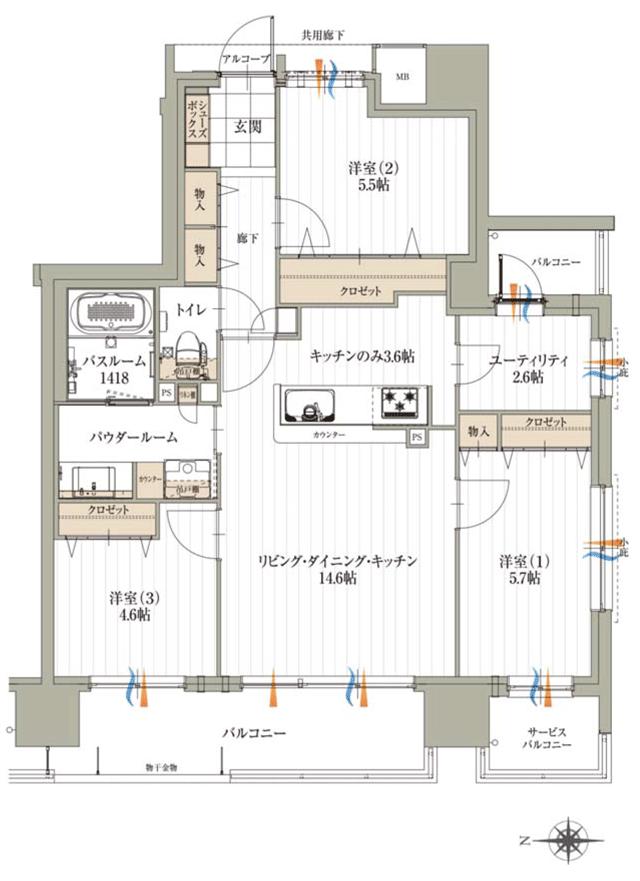 アルファステイツ名取大手町の間取り図　H：3LDK＋ユーティリティ