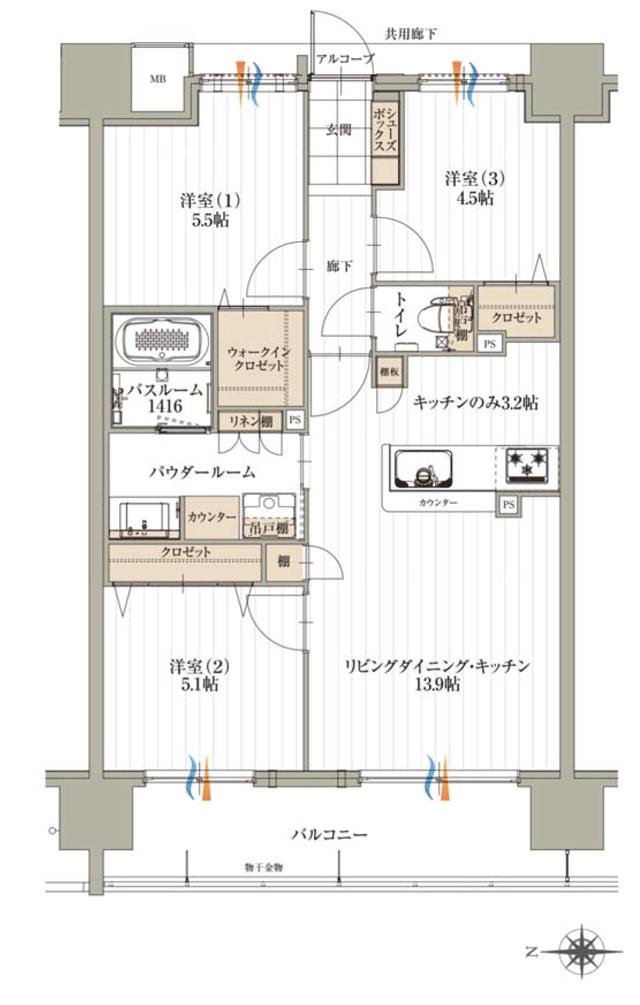アルファステイツ名取大手町の間取り図　F：3LDK＋ウォークインクロゼット