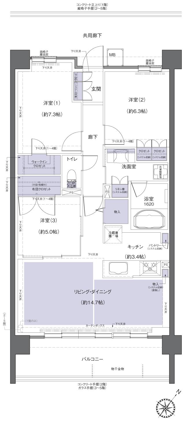 レーベン鶴岡 GRAN MARK TERRACEの間取り図　CA：3LDK+WIC+FC