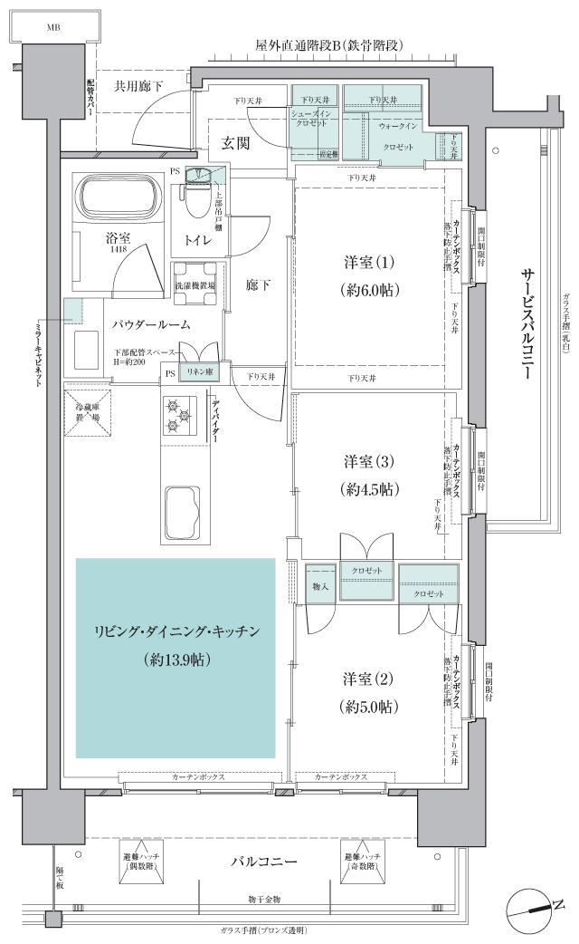 ファインレジデンス武蔵新城の間取り図　K：3LDK+WIC+SIC