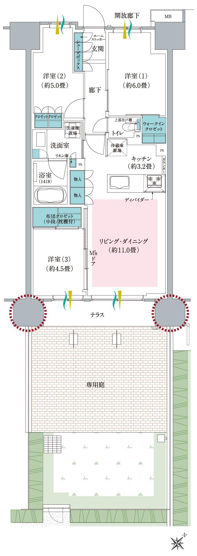 メイツ川越南台の間取り図　Eg：3LDK+WIC