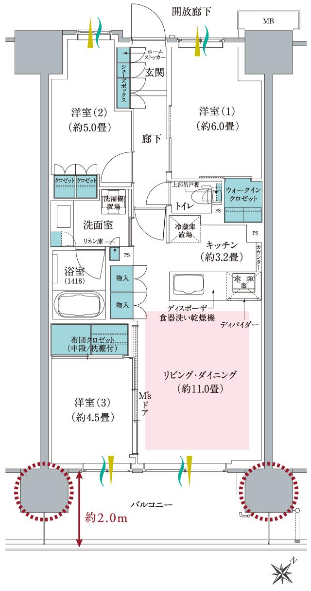 メイツ川越南台の間取り図　E：3LDK+WIC