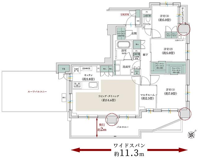 クレアホームズ幕張本郷 ザ・テラスの間取り図　H：3LDK+マルチルーム+2WIC+SIC+TR