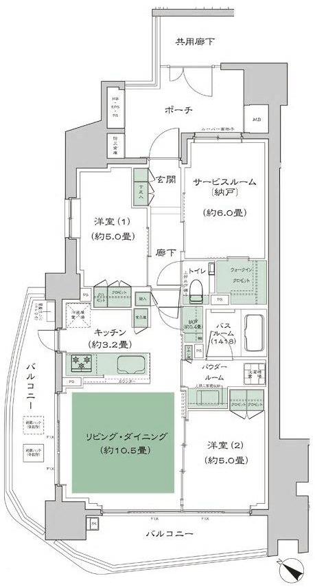 シティハウス南大塚テラスの間取り図　A：2LDK+S(サービスルーム[納戸])+N(納戸)+WIC(ウォークインクロゼット)