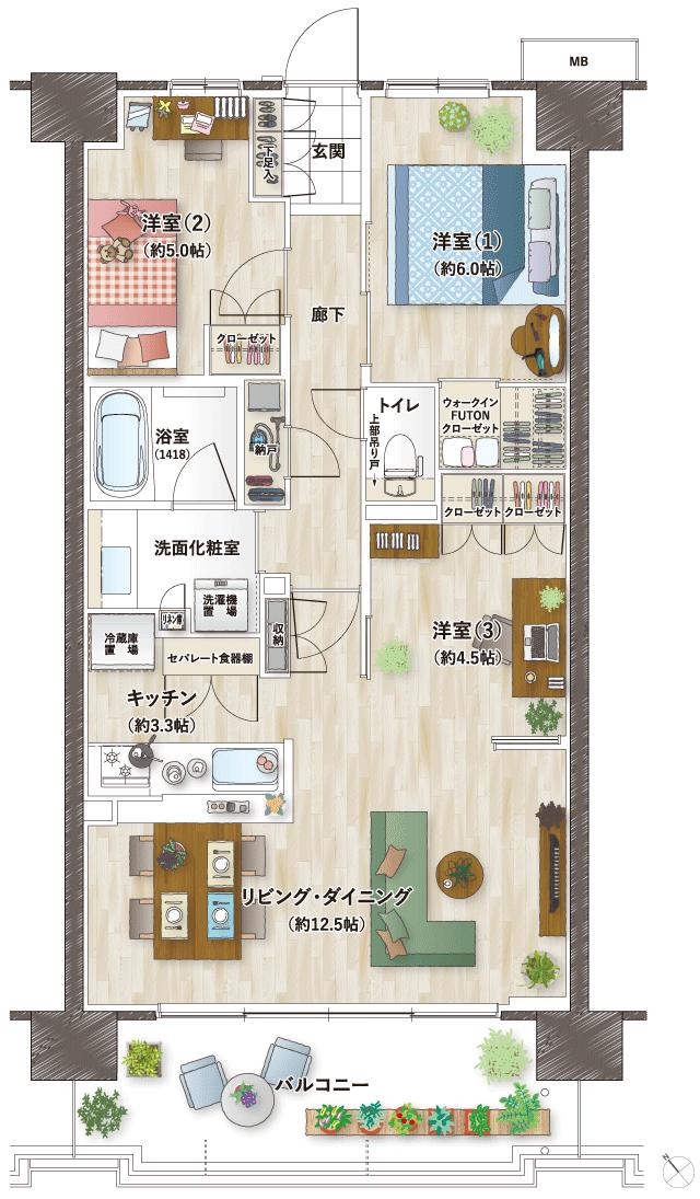 ルピアグランデみずほ台の間取り図　A4：3LDK+N+WIFC