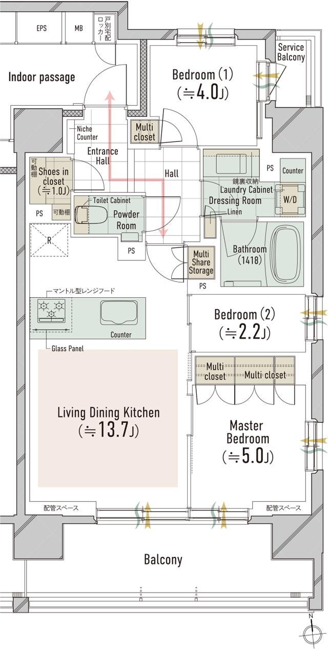 オーベルアーバンツ秋葉原の間取り図　A：3LDK+SIC
