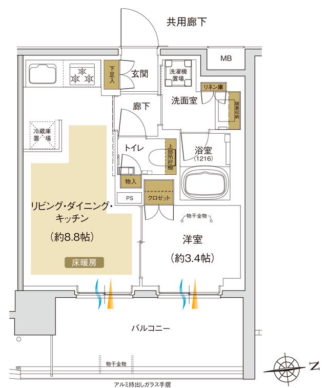 ティサージュ芝公園の間取り図　D：1LDK