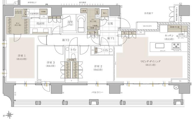 ザ・パークハウス 千代田三番町の間取り図　F：3LDK+WIC+SIC