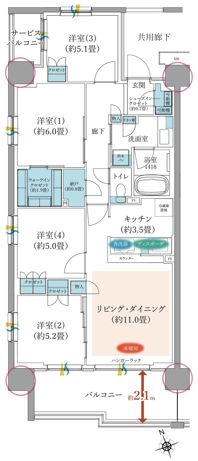 TOKYO LINK WITH TOWN PROJECT（東京リンクウィズタウンプロジェクト）の間取り図　A1：4LDK+WIC+SIC