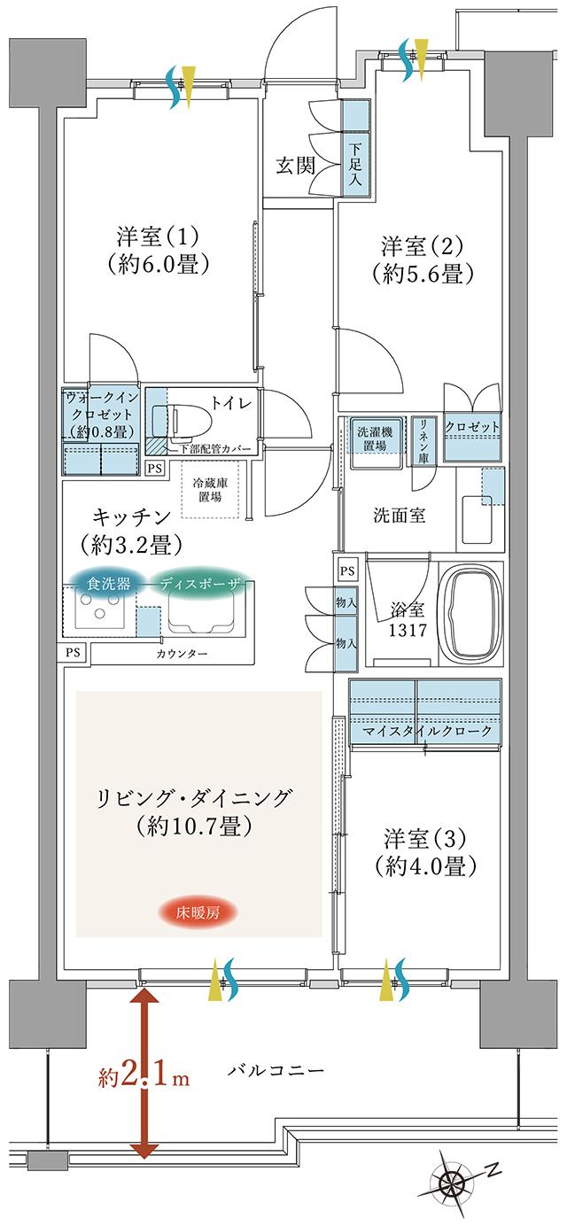 TOKYO LINK WITH TOWN PROJECT（東京リンクウィズタウンプロジェクト）の間取り図　F3：3LDK+WIC