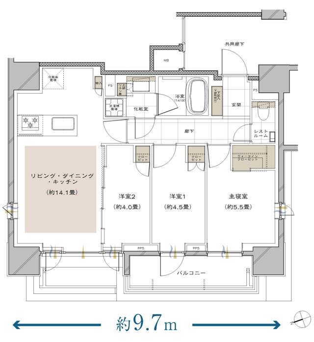 ピアース戸越公園レジデンスの間取り図　D：3LDK+WIC