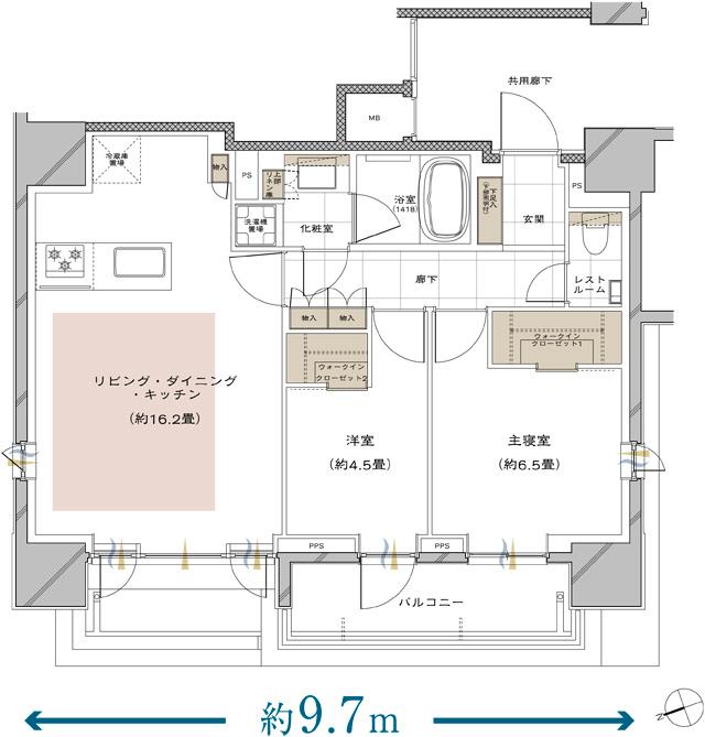 ピアース戸越公園レジデンスの間取り図　D[MENU PLAN2]：2LDK+2WIC