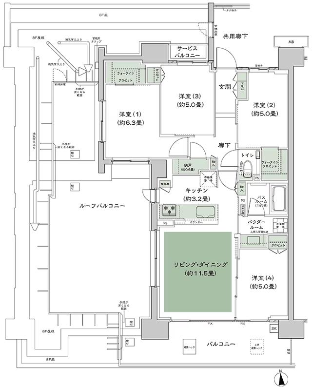 シティハウス平井の間取り図　B-Dr：4LDK+N(納戸)+2WIC(ウォークインクロゼット)