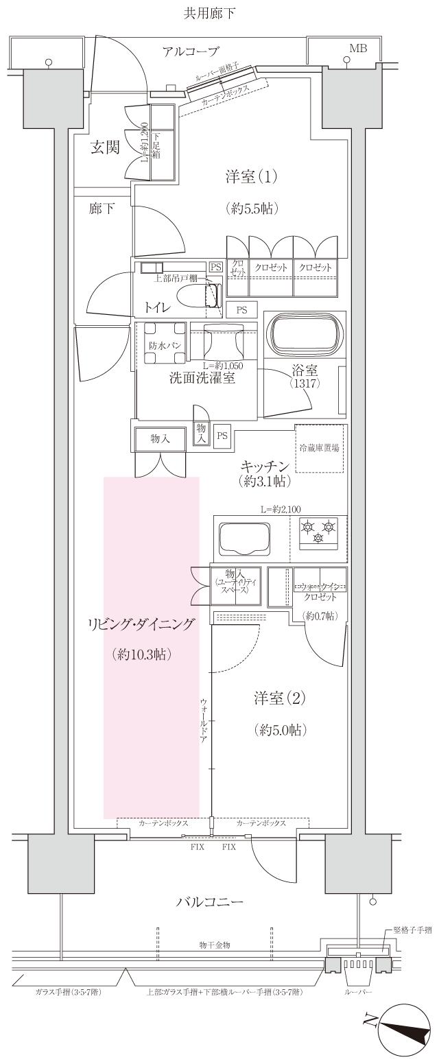 ジオ板橋大山の間取り図　C2：2LDK+WIC