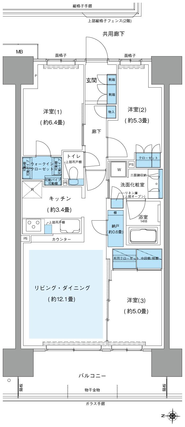 オハナ 東鷲宮フロントの間取り図　B：3LDK+WIC+N