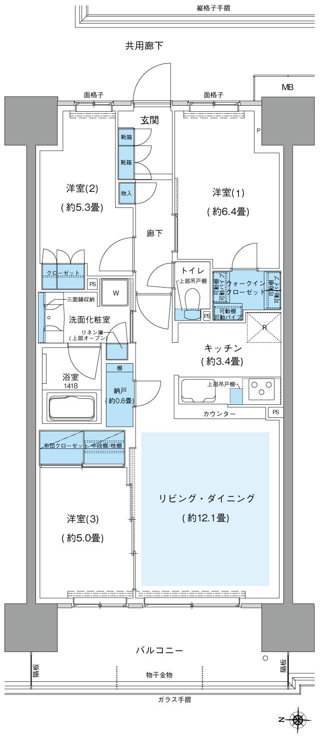 オハナ 東鷲宮フロントの間取り図　C：3LDK+WIC+N