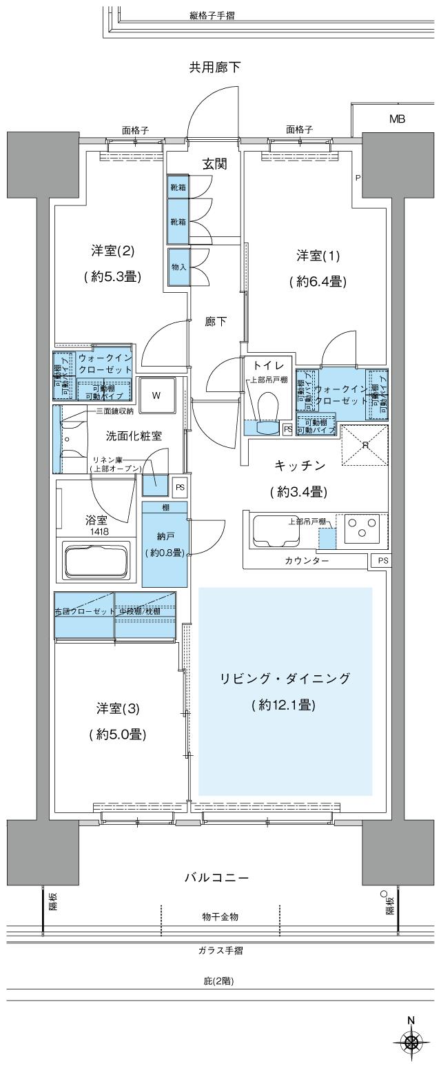 オハナ 東鷲宮フロントの間取り図　I：3LDK+2WIC+N