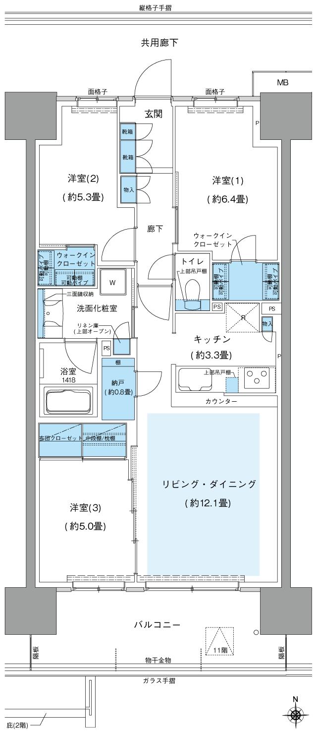 オハナ 東鷲宮フロントの間取り図　K：3LDK+2WIC+N