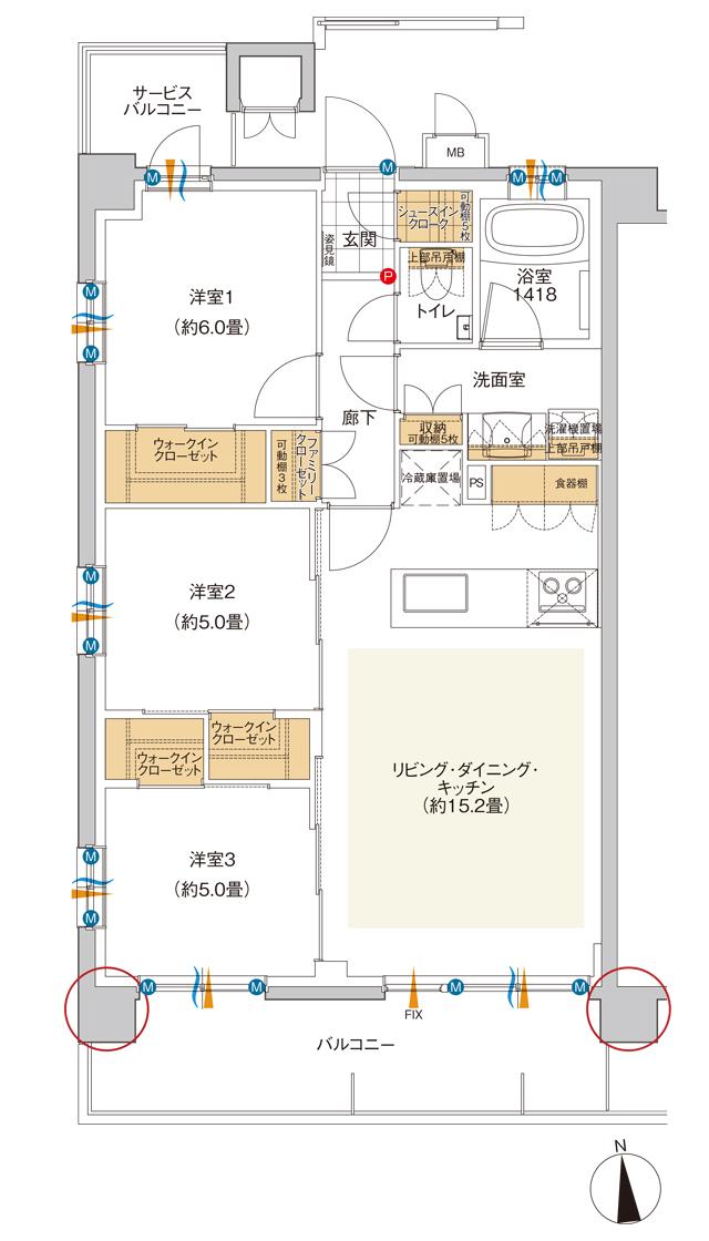 ミオカステーロ向ヶ丘遊園Vの間取り図　A(2・3階)：3LDK+3WIC+FC+SIC