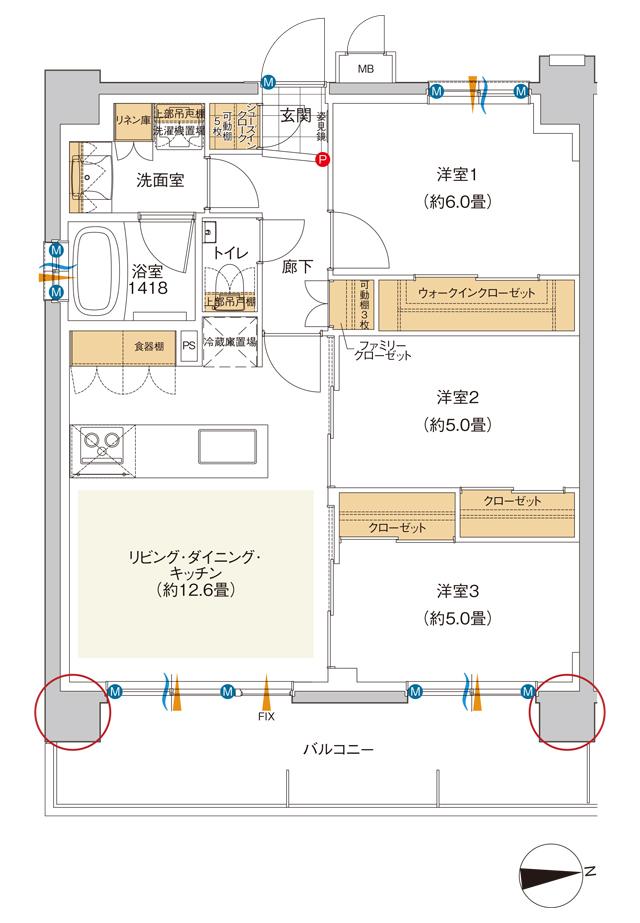 ミオカステーロ向ヶ丘遊園Vの間取り図　D：3LDK+WIC+FC+SIC