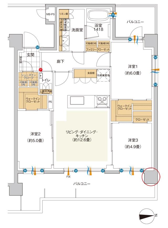 ミオカステーロ向ヶ丘遊園Vの間取り図　F(2階)：3LDK+2WIC+FC+SIC