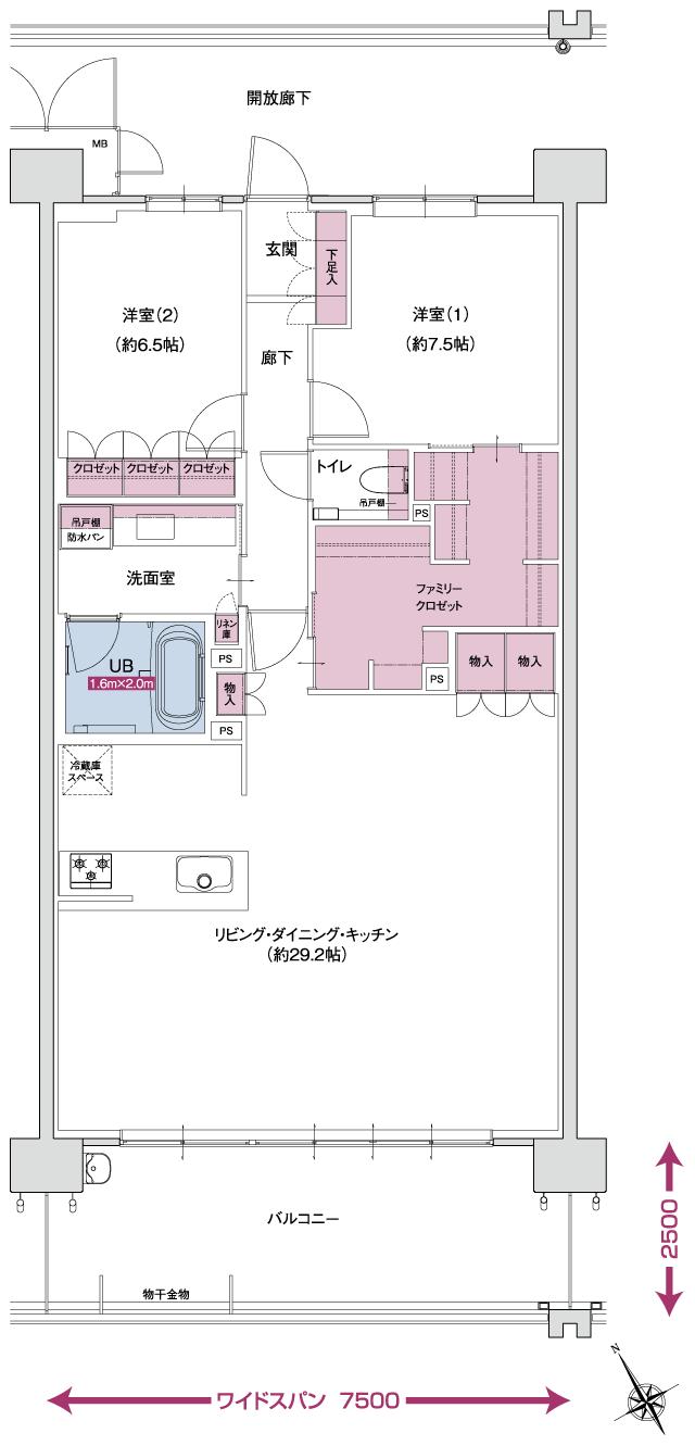 ポレスター自治医大ガーデンヴィラの間取り図　D MENUPLAN：2LDK+ファミリークロゼット