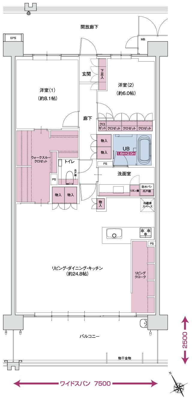 ポレスター自治医大ガーデンヴィラの間取り図　G MENUPLAN2：2LDK+ウォークスルークロゼット+リビングクローク