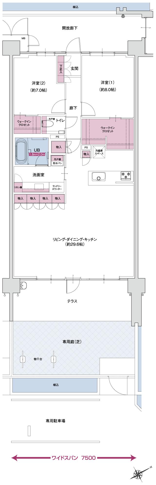 ポレスター自治医大ガーデンヴィラの間取り図　MG  MENUPLAN1：2LDK+ウォークインクロゼット×2