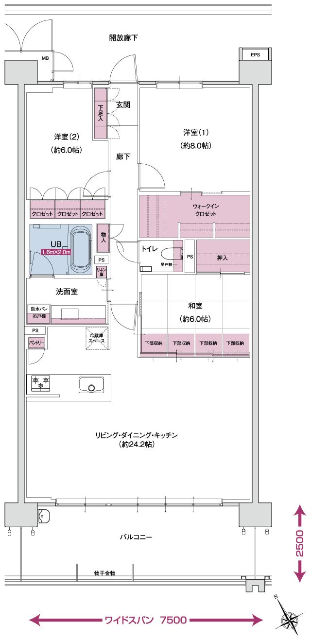 ポレスター自治医大ガーデンヴィラの間取り図　F MENUPLAN：3LDK+ウォークインクロゼット+パントリー