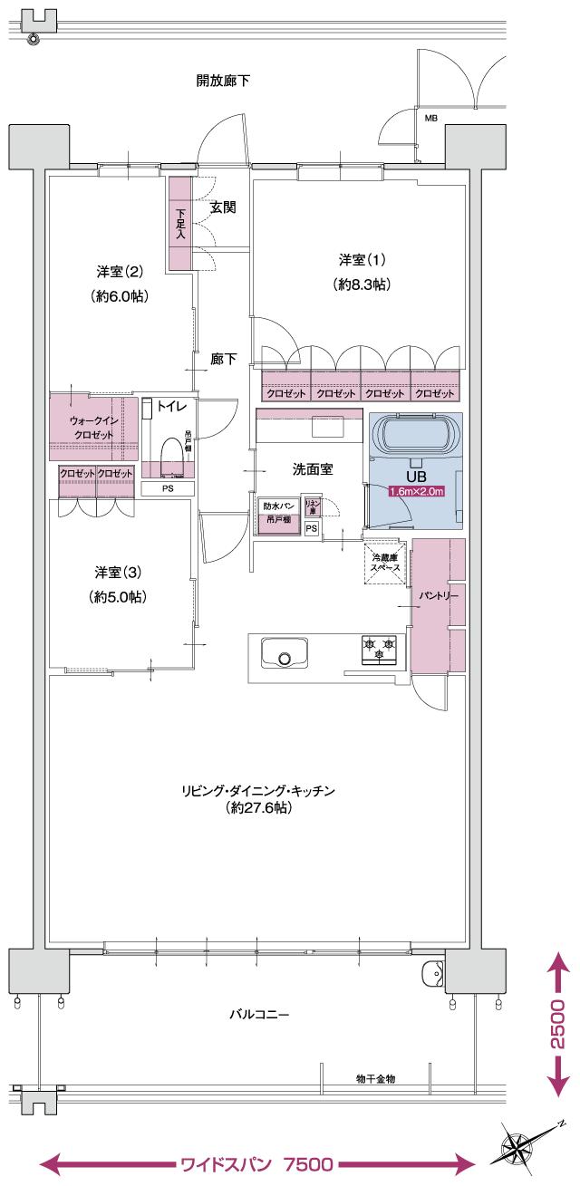ポレスター自治医大ガーデンヴィラの間取り図　L  MENUPLAN1：3LDK+ウォークインクロゼット+パントリー