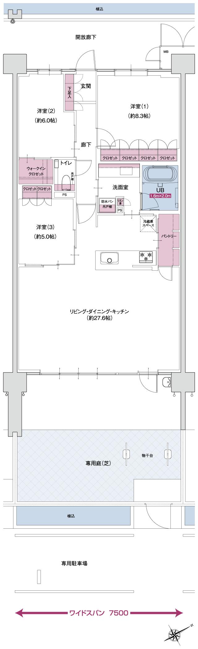 ポレスター自治医大ガーデンヴィラの間取り図　LG  MENUPLAN1：3LDK+ウォークインクロゼット+パントリー