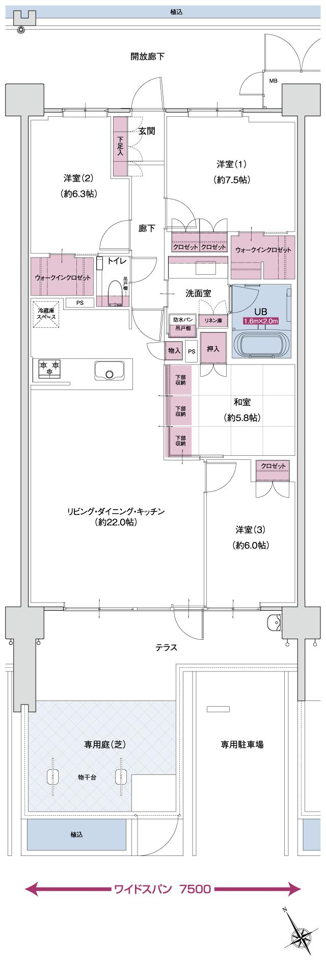 ポレスター自治医大ガーデンヴィラの間取り図　EG MENUPLAN2：4LDK+ウォークインクロゼット×2