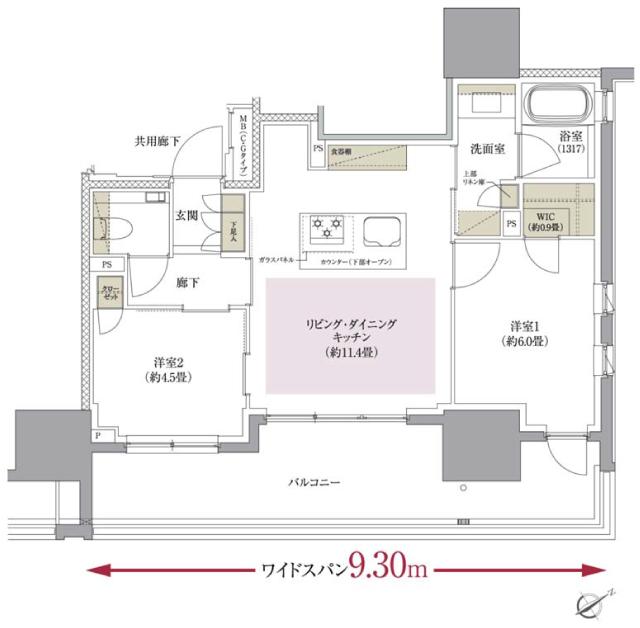 ザ・パークハウス 目黒不動前レジデンスの間取り図　C：2LDK+WIC