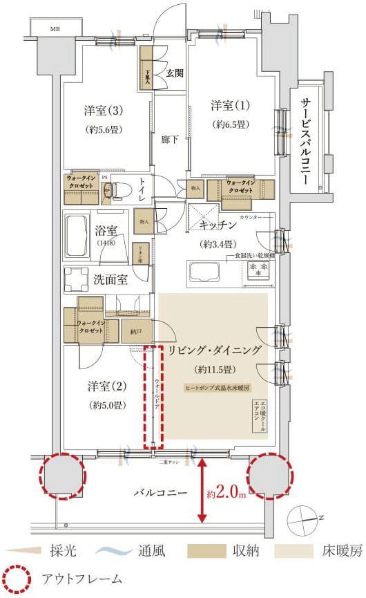 シュロス府中武蔵野台シルクハウスの間取り図　G：3LDK+N+3WIC